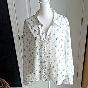 NEW! BOHO Blue FLORAL TIE FRONT BLOUSE Lucky BRAND
